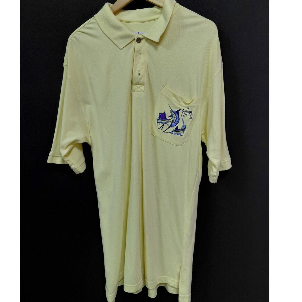Guy Harvey by AFTCO BLUEWATER Guy Harvey 100% Cotton Polo Shirt Yellow Size XL